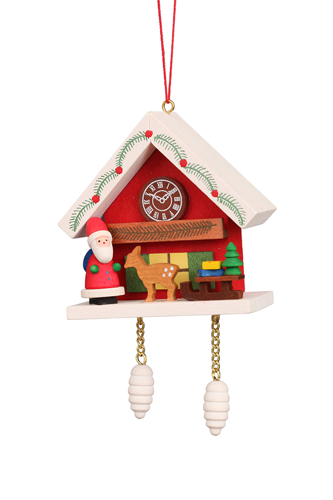 Cuckoo Clock Red With Santa Ornament