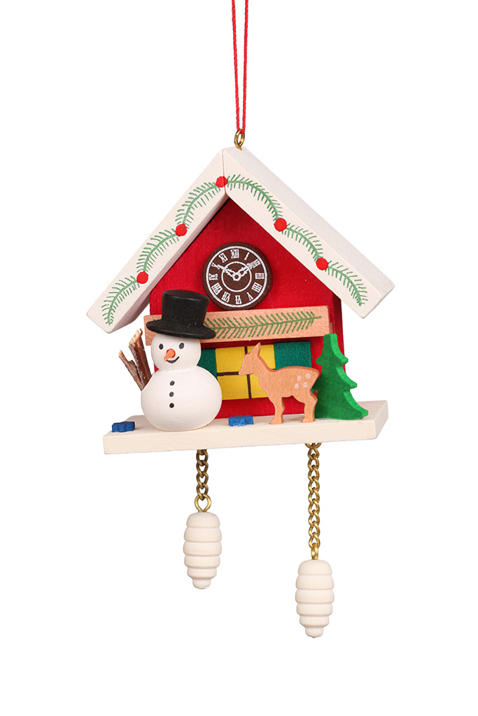 Cuckoo Clock Red With Snowman Ornament